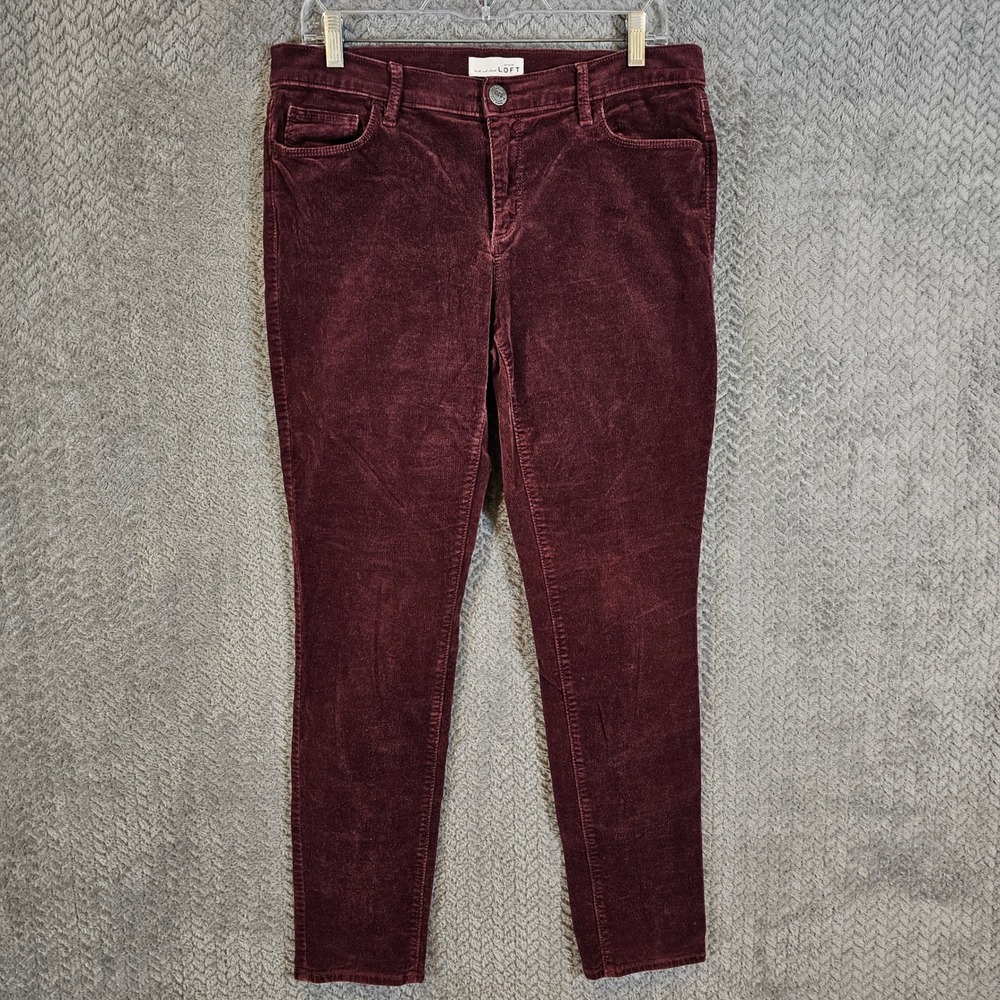 LOFT Dark Academia Burgundy Corduroy Skinny Pants Mid Rise Maroon Preppy
